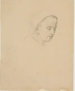 Hot Pamono Old Woman with Headscarf, 1830, Pencil