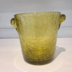 Pamono Olive Green Bubble Glass Ice Bucket by Biot, 1970><noscript><img width=