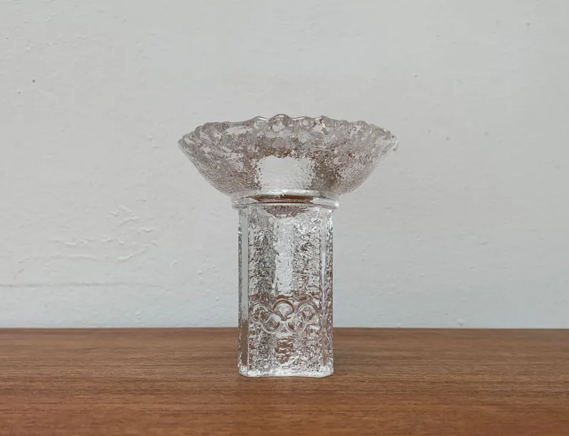Pamono Olympics Glass Candle Holder by Lars Hellsten for Orrefors, Sweden, 1984> Candleholders