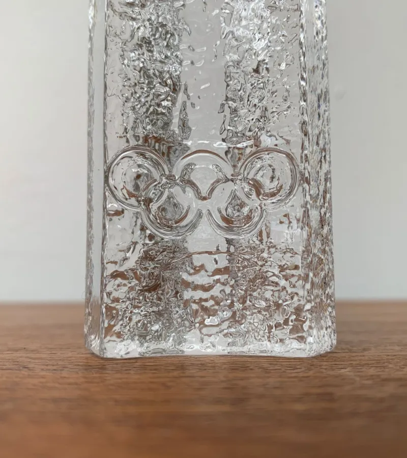 Pamono Olympics Glass Candle Holder by Lars Hellsten for Orrefors, Sweden, 1984> Candleholders