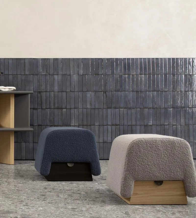 Pamono Onigiri Wool and Oak Pouf by Morica Design