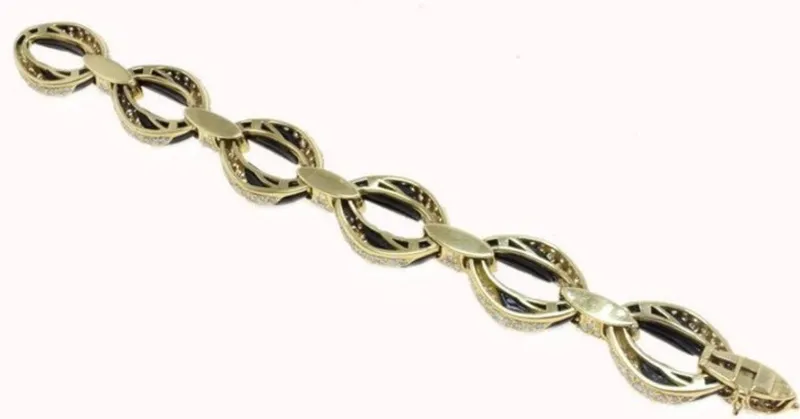 Pamono Onyx and Yellow Gold Link Bracelet with Diamonds> Bracelets