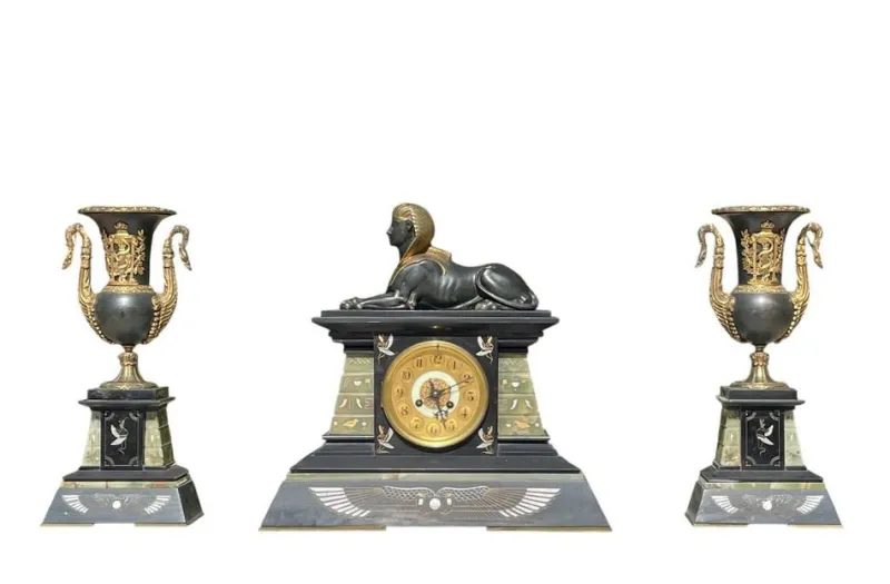 Pamono Onyx Fireplace Trim, Set of 3> Clocks