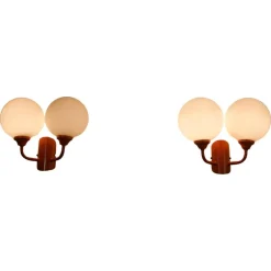 Pamono Orange Metal and Opaline Glass Wall Lamps, 1960s, Set of 2> Wall Lights & Sconces