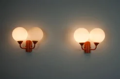 Pamono Orange Metal and Opaline Glass Wall Lamps, 1960s, Set of 2> Wall Lights & Sconces