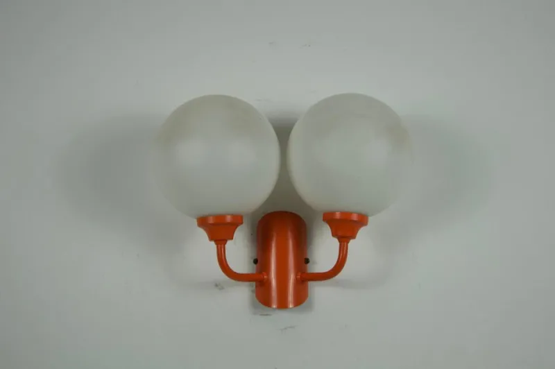 Pamono Orange Metal and Opaline Glass Wall Lamps, 1960s, Set of 2> Wall Lights & Sconces