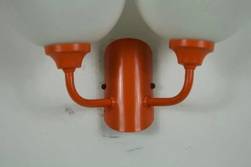 Pamono Orange Metal and Opaline Glass Wall Lamps, 1960s, Set of 2> Wall Lights & Sconces