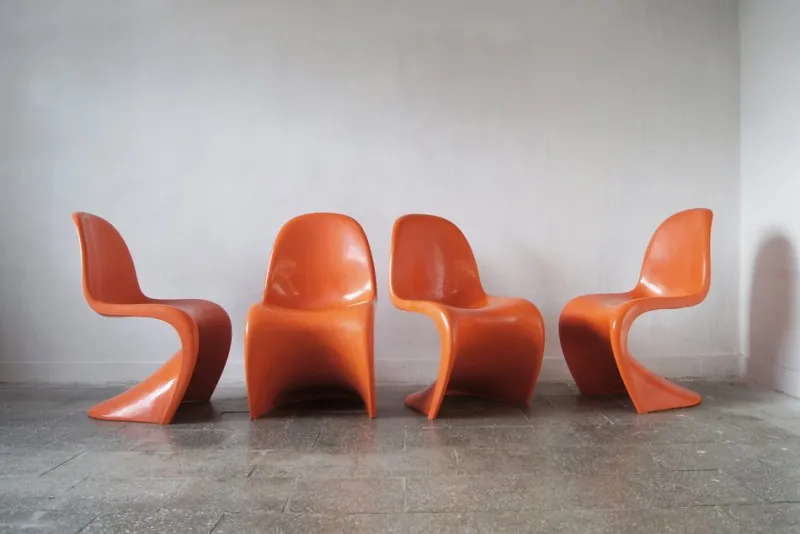Online Pamono Orange Panton Chairs by Verner Panton for Herman Miller, 1970s, Set of 4