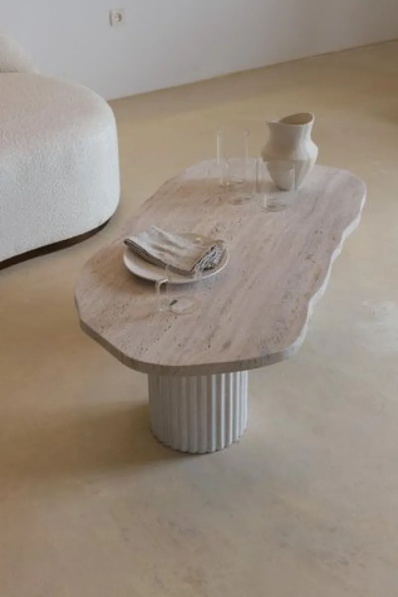 Pamono Organic Top 120 Beige Travertine Decorative Low Coffee Table by Beije Avenue> Tables