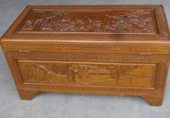 Pamono Oriental Carved Camphor Wood Chest, 1930s><noscript><img width=