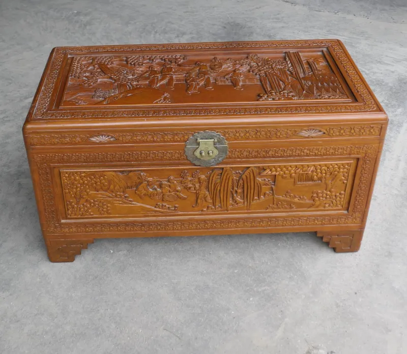 Pamono Oriental Carved Camphor Wood Chest, 1930s> Trunks Crates & Baskets