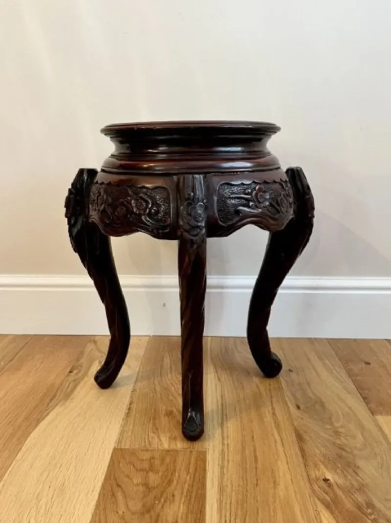 Clearance Pamono Oriental Carved Jardiniere Stand, 1890s