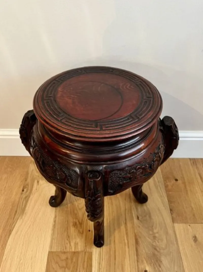 Clearance Pamono Oriental Carved Jardiniere Stand, 1890s