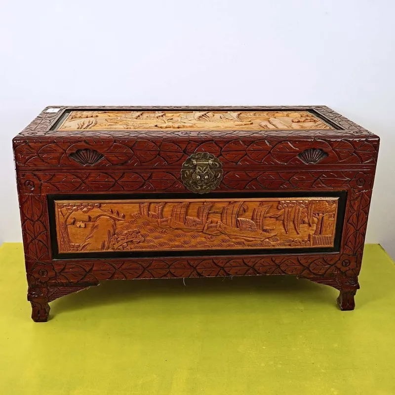 Sale Pamono Oriental Carved Wooden Chest