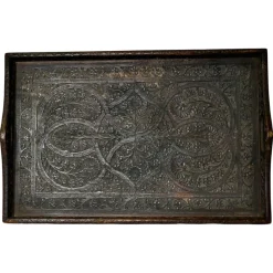Discount Pamono Oriental Folk Art Carved Tray, 1900s