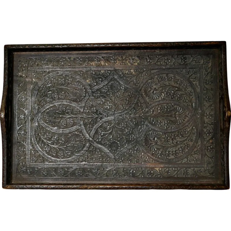 Discount Pamono Oriental Folk Art Carved Tray, 1900s