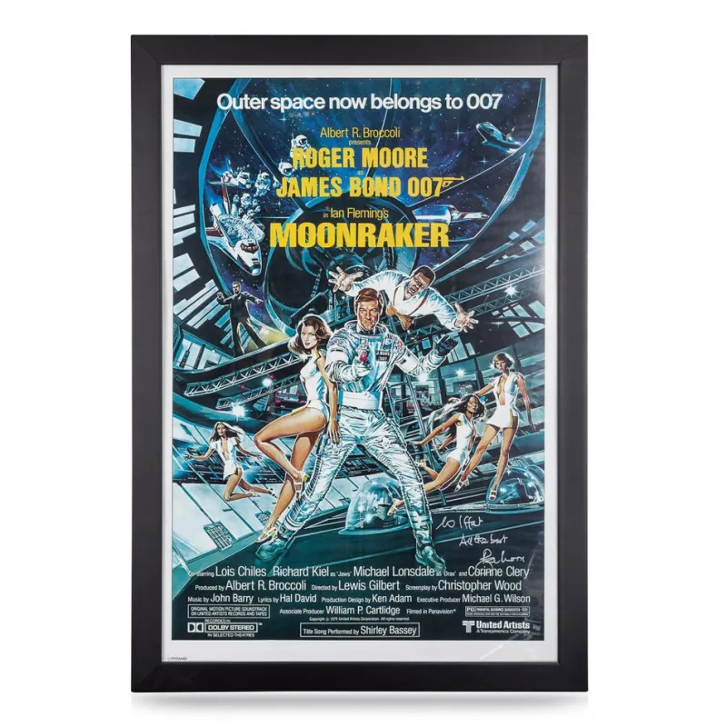 Pamono Original James Bond 007 Moonraker Film Poster Signed by Roger Moore, 1979> Posters