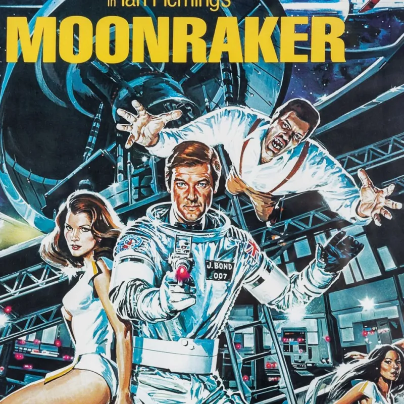 Pamono Original James Bond 007 Moonraker Film Poster Signed by Roger Moore, 1979> Posters