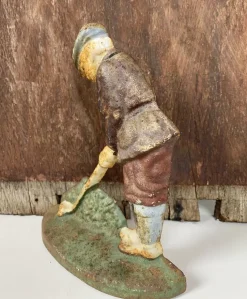Hot Pamono Original Painted Door Stop of Golf Player in Cast Iron, 1940s