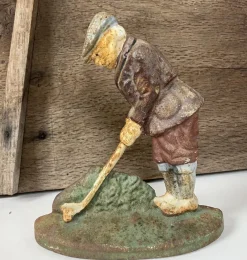 Hot Pamono Original Painted Door Stop of Golf Player in Cast Iron, 1940s
