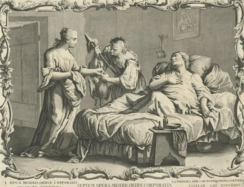 Pamono Original People Visiting the Sick, 1760, Print