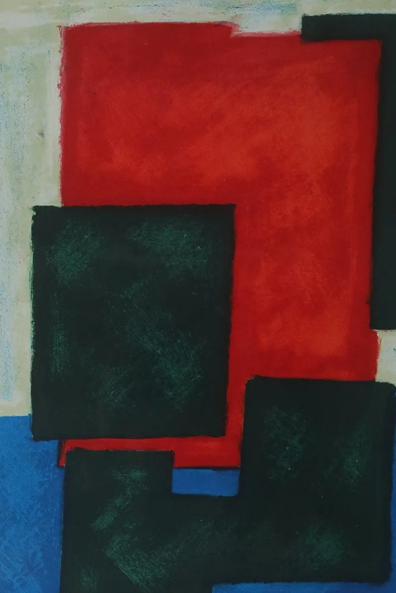 Pamono Osmund Hansen, Composition, 1980s, Color Lithograph, Framed> Mid-Century