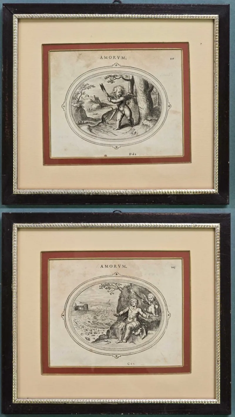 Sale Pamono Otto van Veen, Amorvm Emblemata, 1608, Engravings, Framed, Set of 2