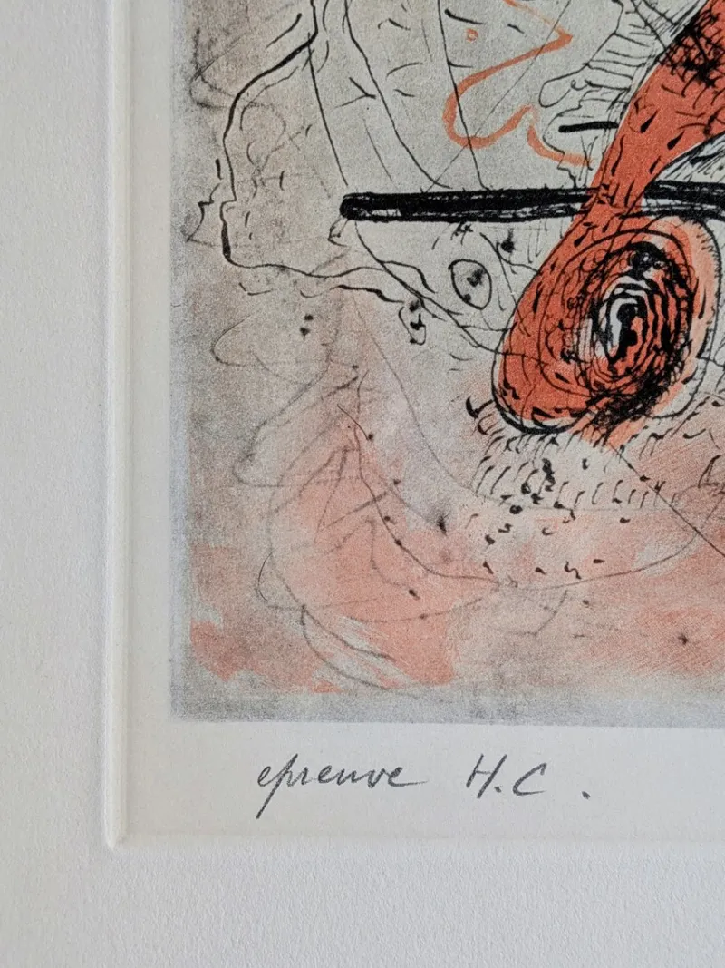Pamono Otto Wols, Red Royal, Signed Engraving in Colors, 1963> Surrealist