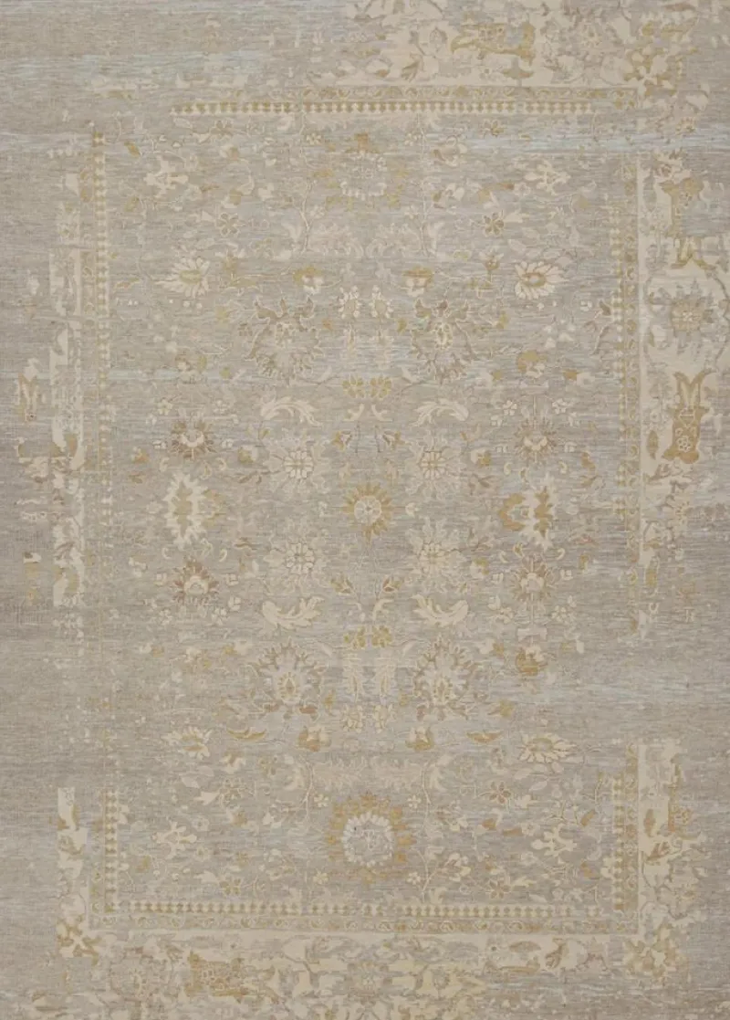 Online Pamono Oushak Style Rug in Grey Beige and Gold Floral Pattern from R&K Principal Jahanshah Nazmiyal