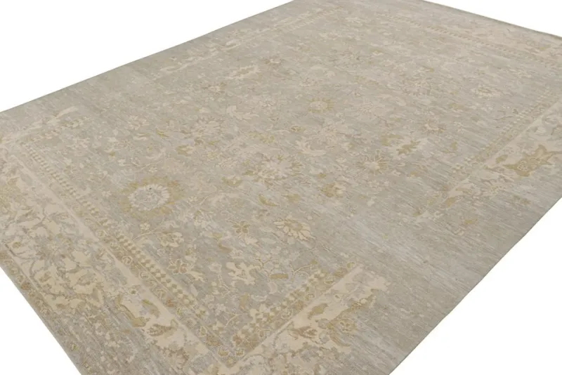 Online Pamono Oushak Style Rug in Grey Beige and Gold Floral Pattern from R&K Principal Jahanshah Nazmiyal
