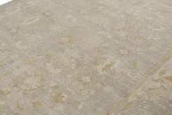 Online Pamono Oushak Style Rug in Grey Beige and Gold Floral Pattern from R&K Principal Jahanshah Nazmiyal