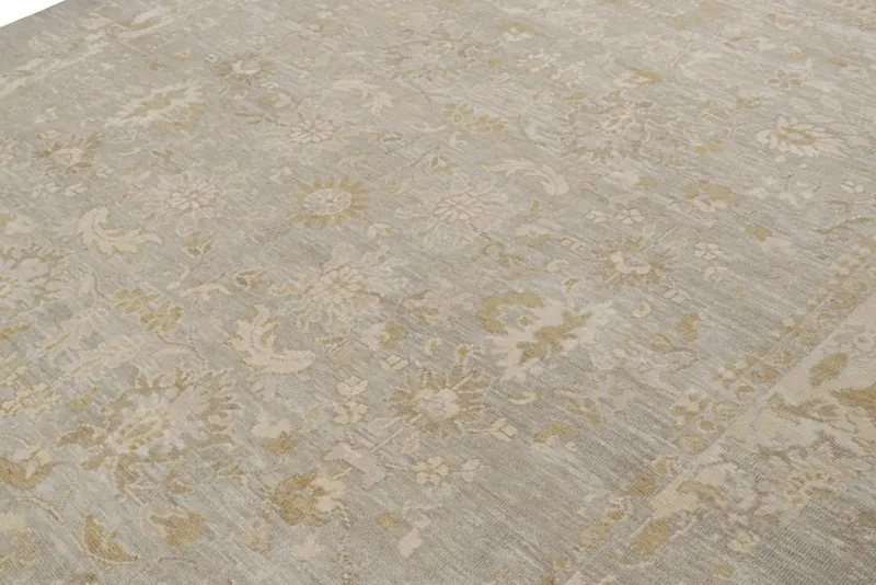 Online Pamono Oushak Style Rug in Grey Beige and Gold Floral Pattern from R&K Principal Jahanshah Nazmiyal
