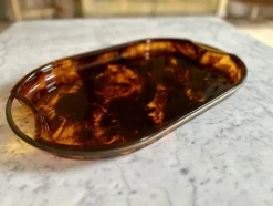 Outlet Pamono Oval Acrylic Serving Tray in Faux Tortoiseshell -Brass from Guzzini, Italy, 1970s
