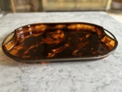 Outlet Pamono Oval Acrylic Serving Tray in Faux Tortoiseshell -Brass from Guzzini, Italy, 1970s