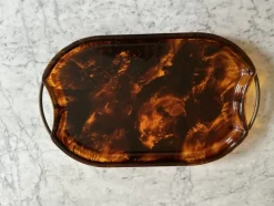 Outlet Pamono Oval Acrylic Serving Tray in Faux Tortoiseshell -Brass from Guzzini, Italy, 1970s