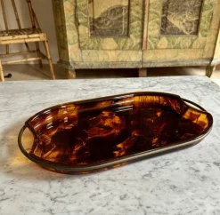 Outlet Pamono Oval Acrylic Serving Tray in Faux Tortoiseshell -Brass from Guzzini, Italy, 1970s