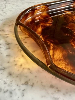 Outlet Pamono Oval Acrylic Serving Tray in Faux Tortoiseshell -Brass from Guzzini, Italy, 1970s