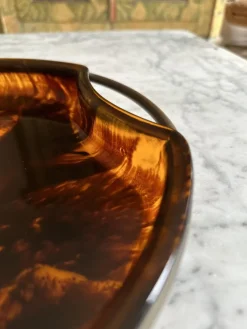 Outlet Pamono Oval Acrylic Serving Tray in Faux Tortoiseshell -Brass from Guzzini, Italy, 1970s