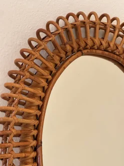 Pamono Oval Bamboo Rattan Mirror, 1970s><noscript><img width=
