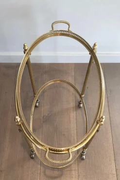 Pamono Oval Brass Rolling Table with Removable Top by Maison Jansen><noscript><img width=