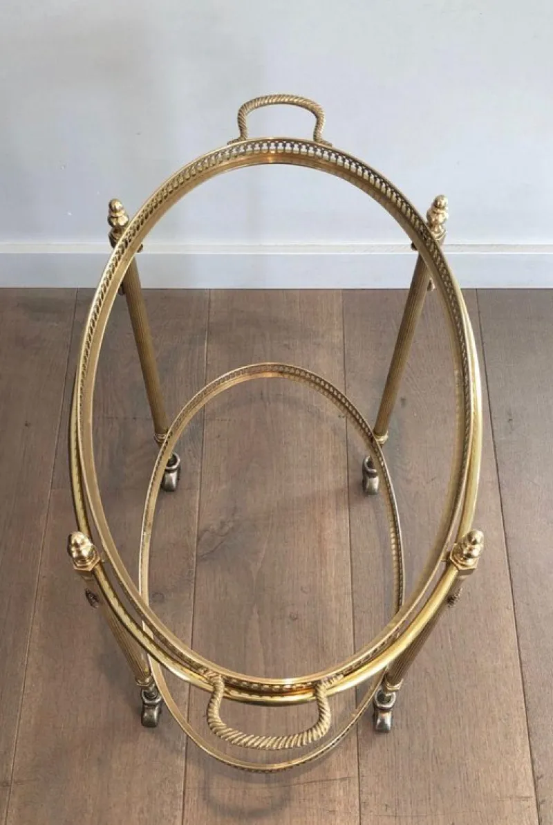 Pamono Oval Brass Rolling Table with Removable Top by Maison Jansen> Serving Bar Carts & Trolleys