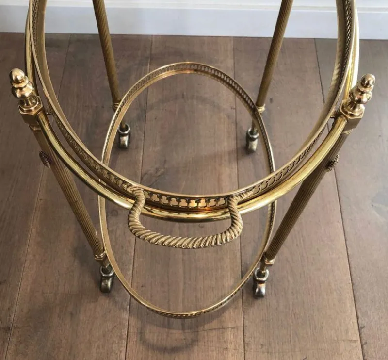 Pamono Oval Brass Rolling Table with Removable Top by Maison Jansen> Serving Bar Carts & Trolleys