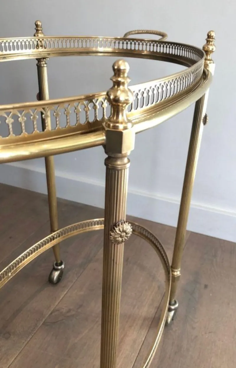 Pamono Oval Brass Rolling Table with Removable Top by Maison Jansen> Serving Bar Carts & Trolleys