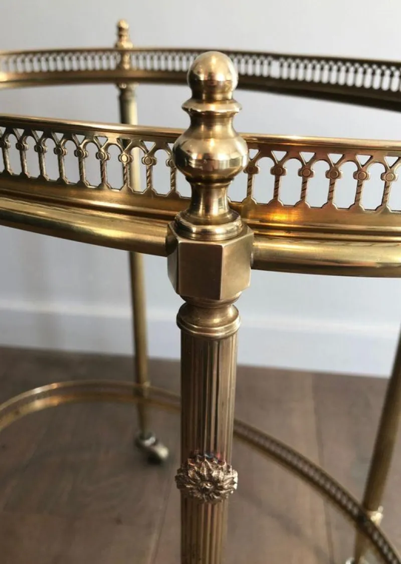 Pamono Oval Brass Rolling Table with Removable Top by Maison Jansen> Serving Bar Carts & Trolleys