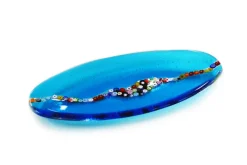Clearance Pamono Oval Cascata C20 Aquamarine Murano Glass Plate by Veve Glass