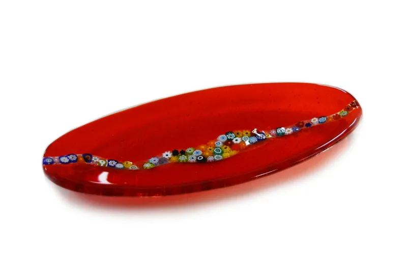 Online Pamono Oval Cascata C20 Red Murano Glass Plate from Veve Glass