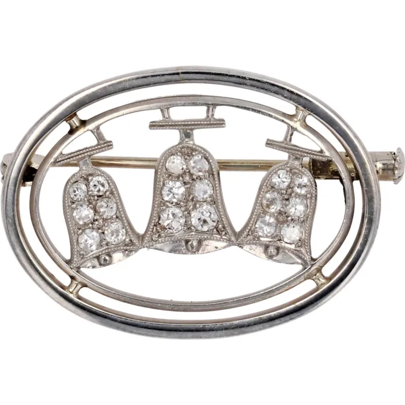 Pamono Oval Diamonds and 18 Karat White Gold Bells Brooch, 1930s> Brooches