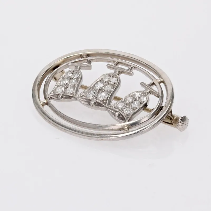 Pamono Oval Diamonds and 18 Karat White Gold Bells Brooch, 1930s> Brooches