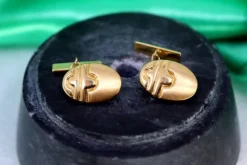 Pamono Oval Gold Cufflinks with Reliefs and Bands on the Crossbars, Set of 2> Cufflinks