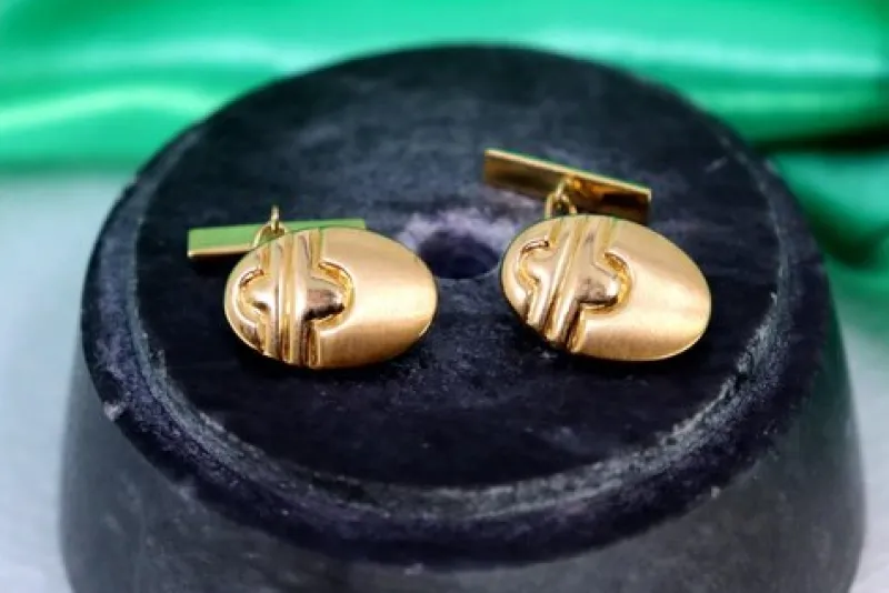 Pamono Oval Gold Cufflinks with Reliefs and Bands on the Crossbars, Set of 2> Cufflinks